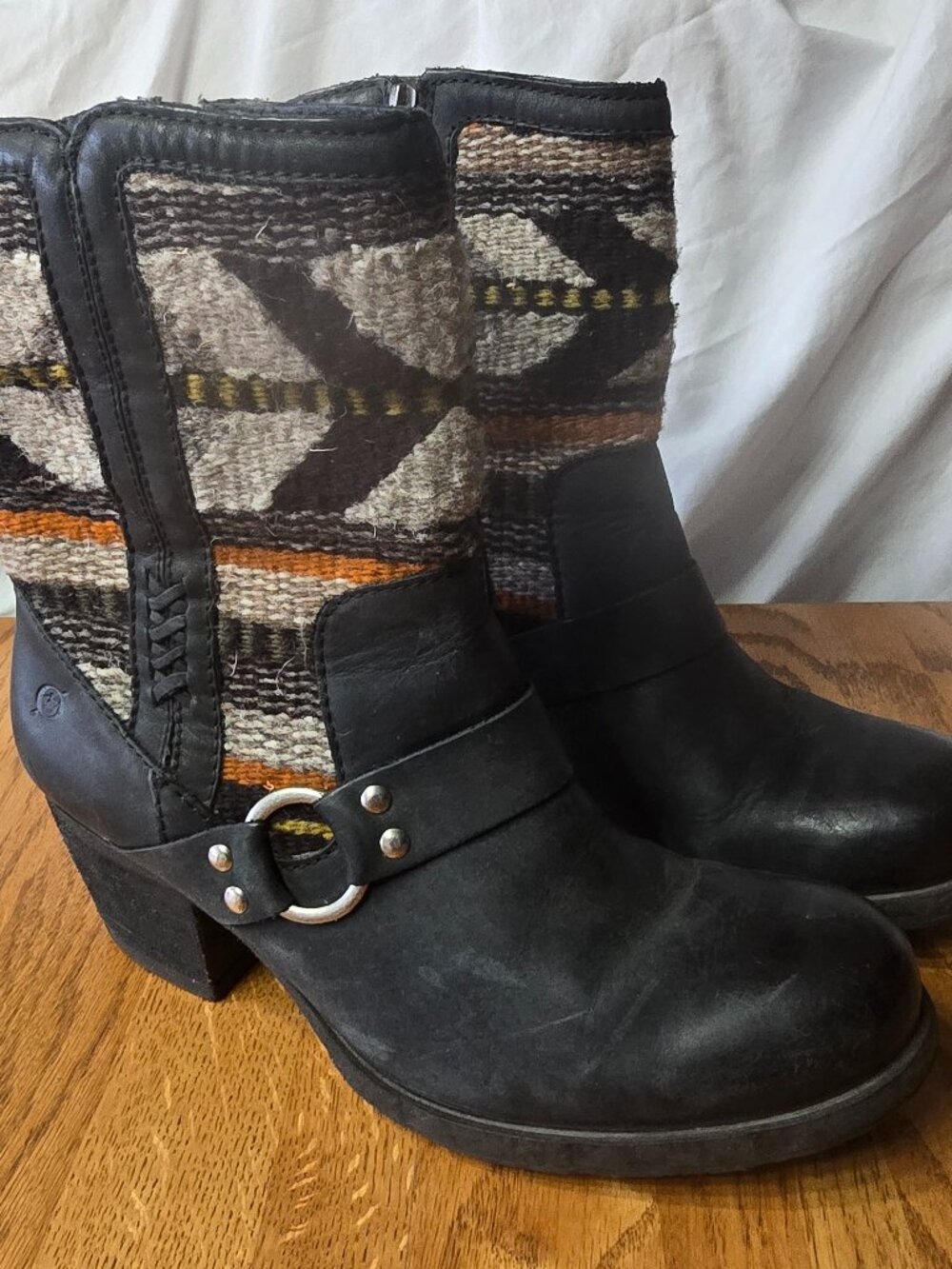 Born Panera Leather Moto Boot With Wool Multi Color Southwest Women Size 8.5
